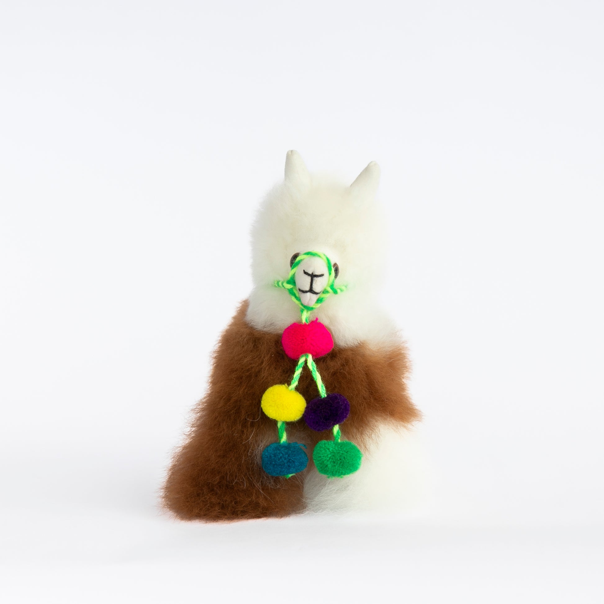 Brown/White Pom Pom Llama Facing Forward