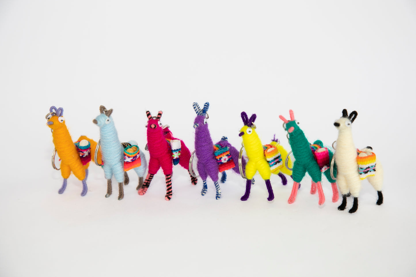 Multi-Colored Tiny Llama Keychains Facing Slightly Left