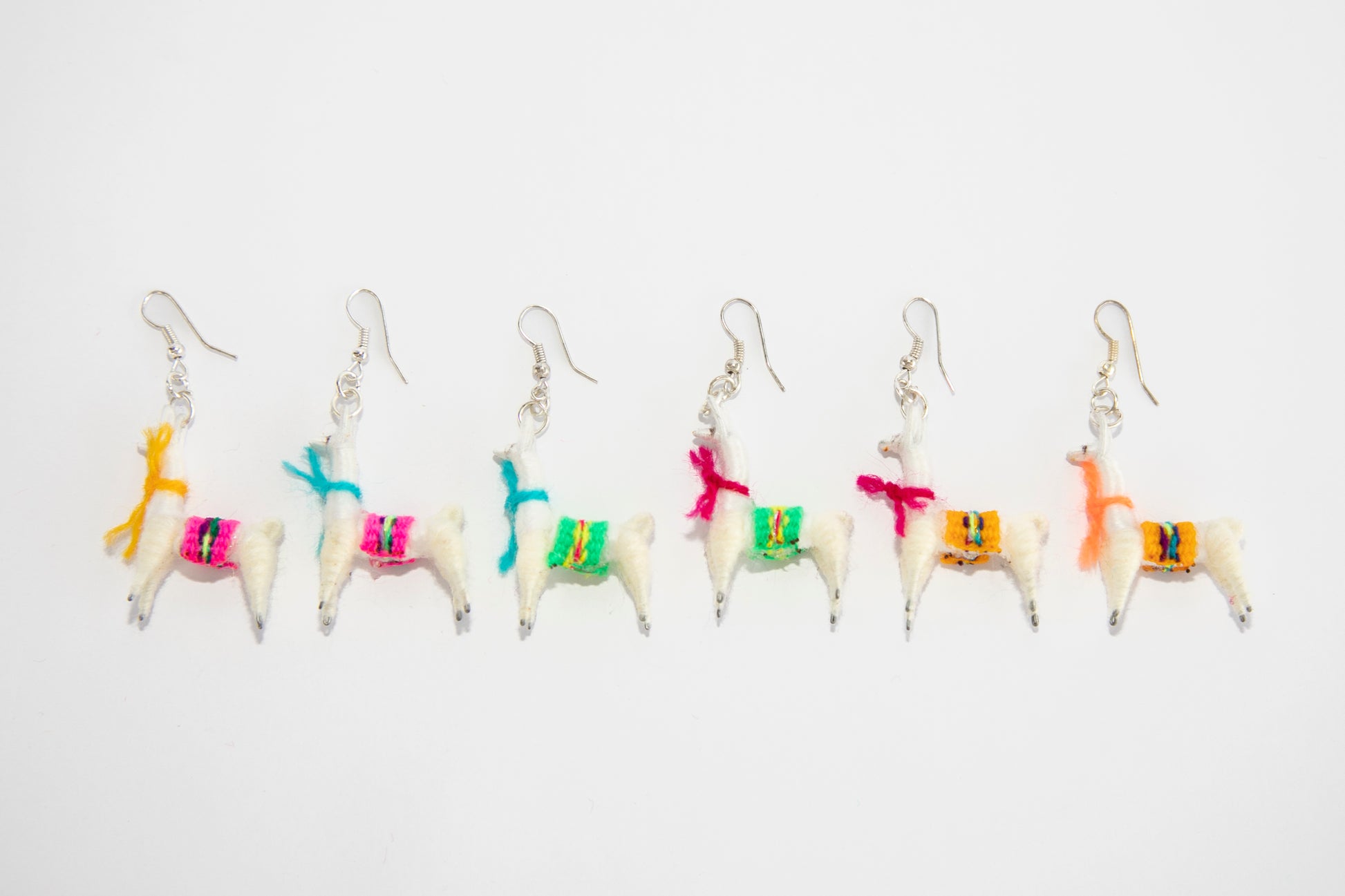 White Llama Earrings Facing Left